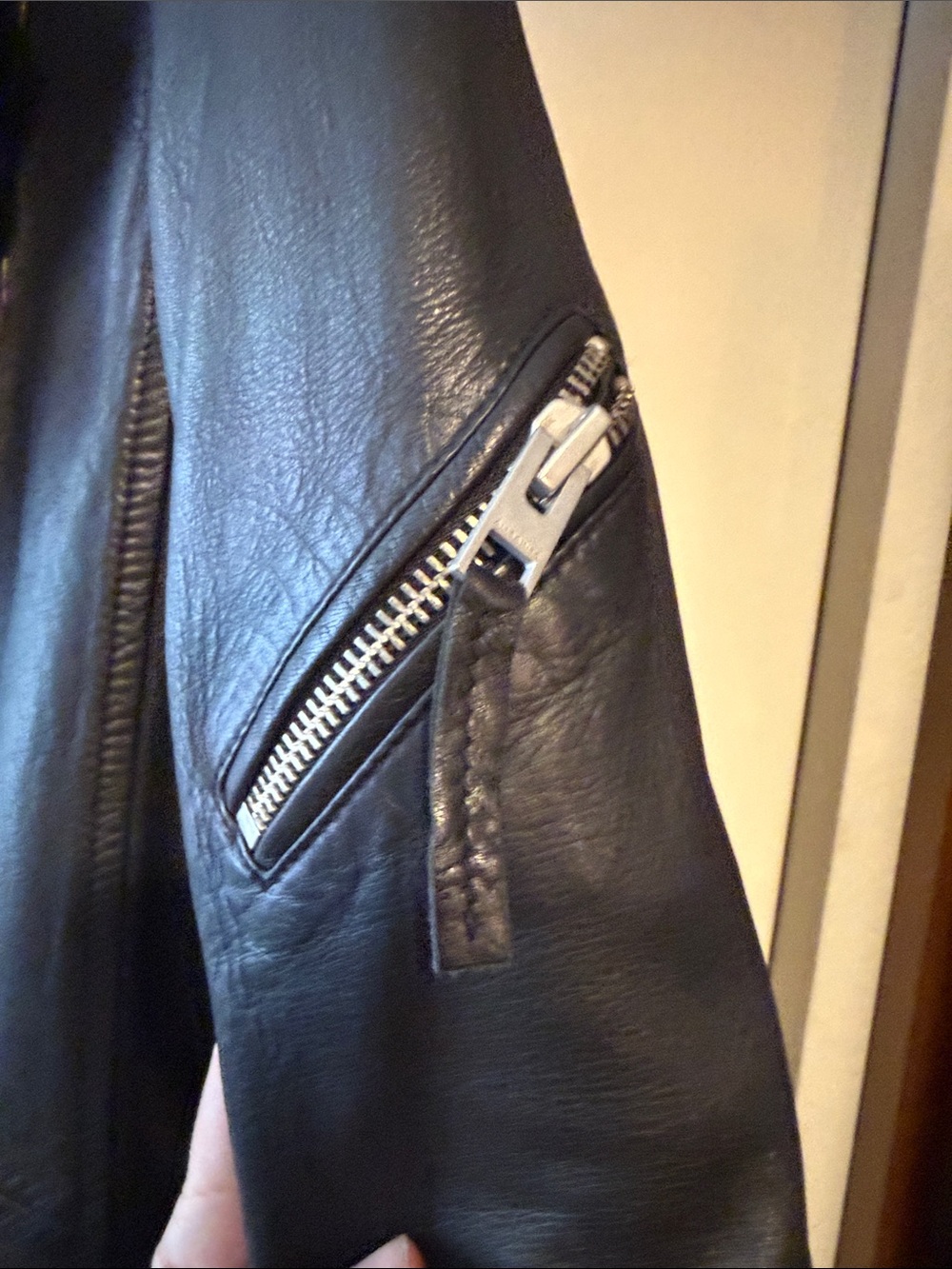 All Saints Women's Black Leather Whitmer Moto Coat with Belt - Picture 8 of 10